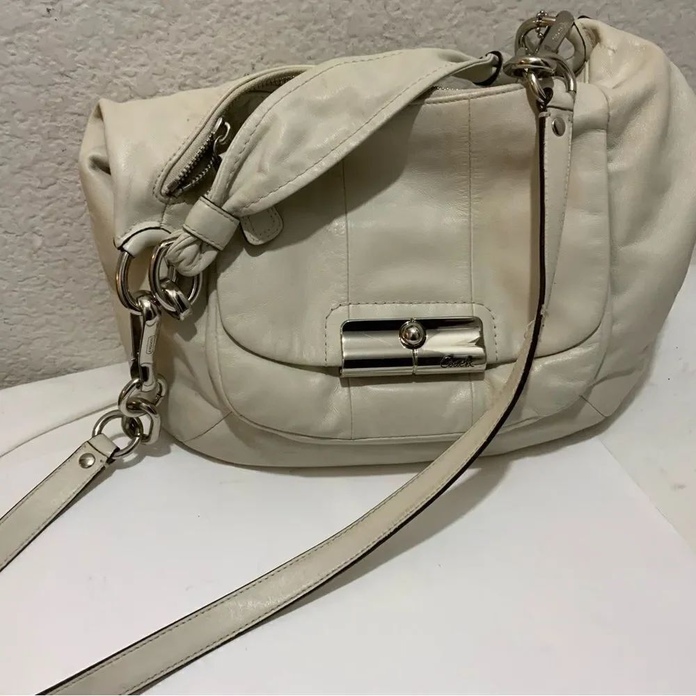 $298 COACH #16808 Pearlized ivory Leather KRISTIN Shoulder Purse Bag Crossbody